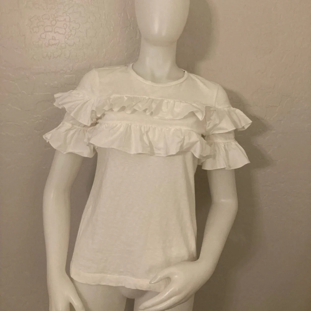 Tory Burch White Lenox Ruffled Top Small